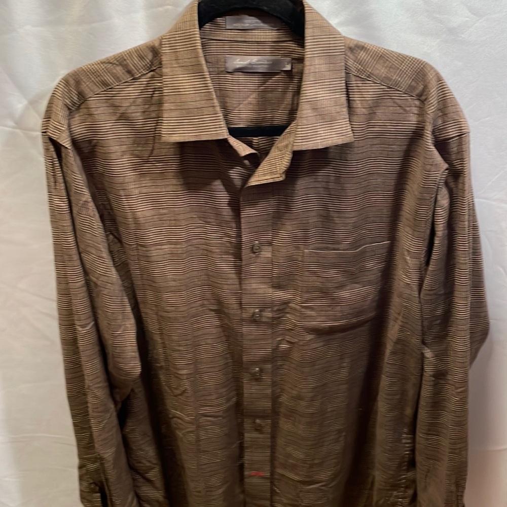 Cremieux Daniel Signature Men's Long Sleeve Dress Shirt Large Brown pattern
